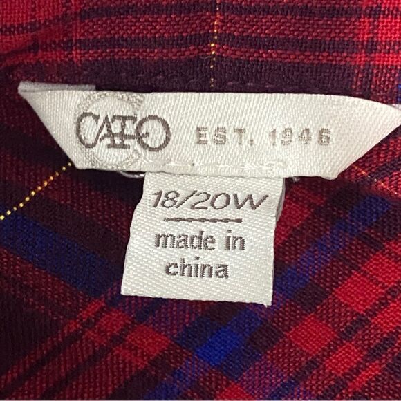 Cato Long Sleeve Red Blue and Metallic Gold  Plaid Button Up  Plus Size 18/20W - Picture 6 of 7